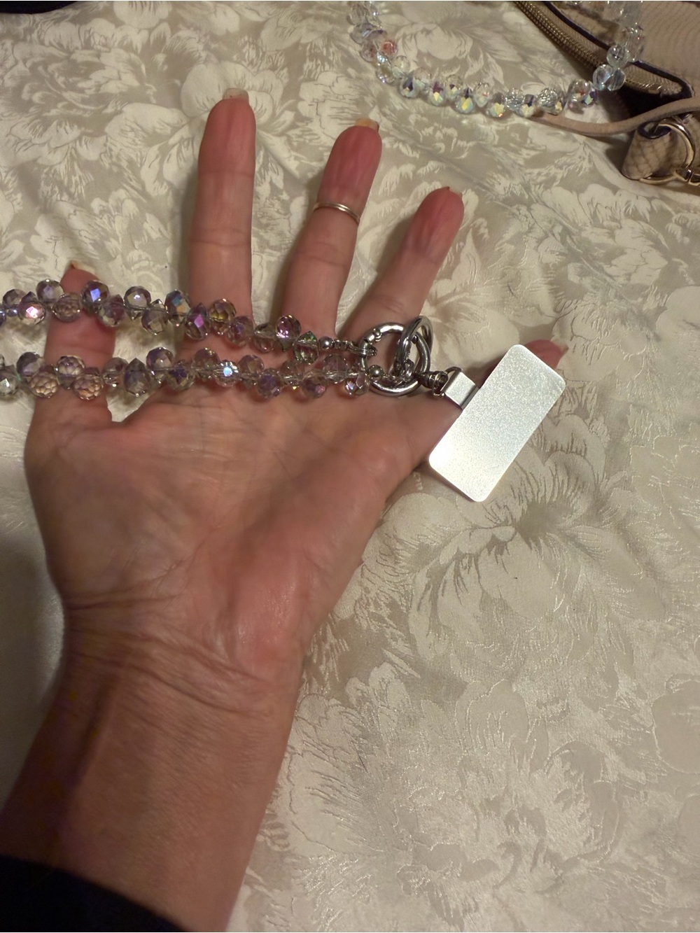 Iridescent purple Crystal Beaded phone lanyards with Silver Accent
